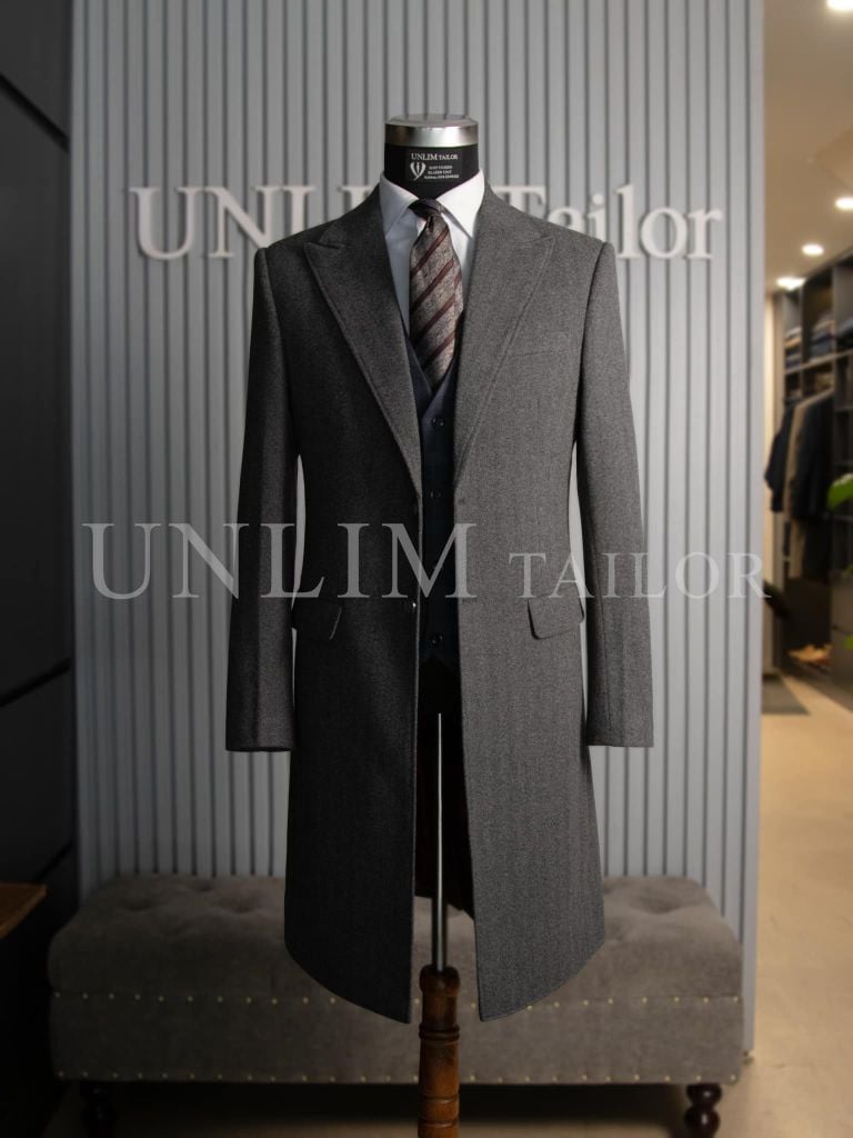 Măng Tô Dạ Xám Nâu Hoạ Tiết Xương Cá  - detail images