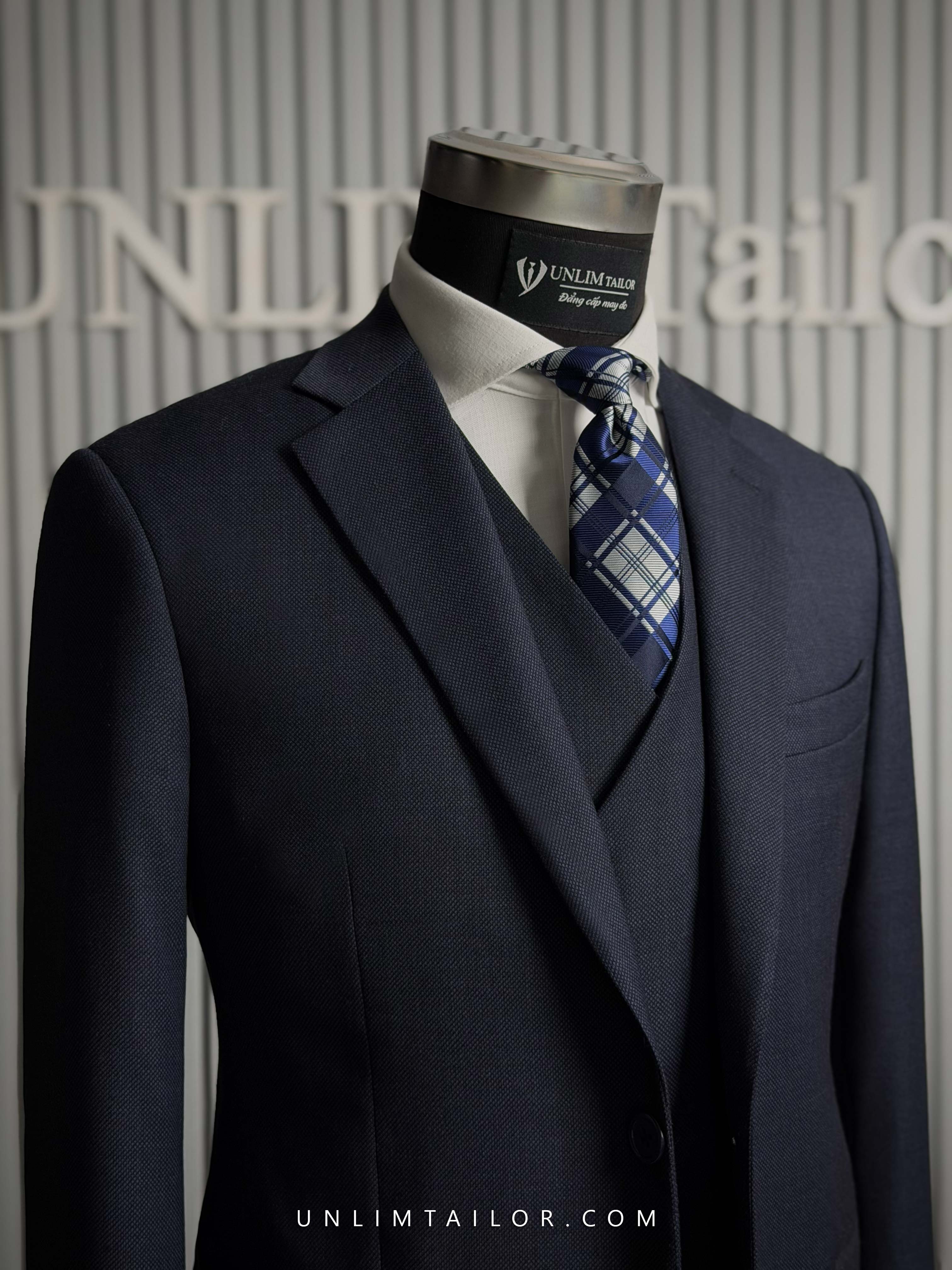 Suit 3 Mảnh Navy Vân Mắt Chim - detail images