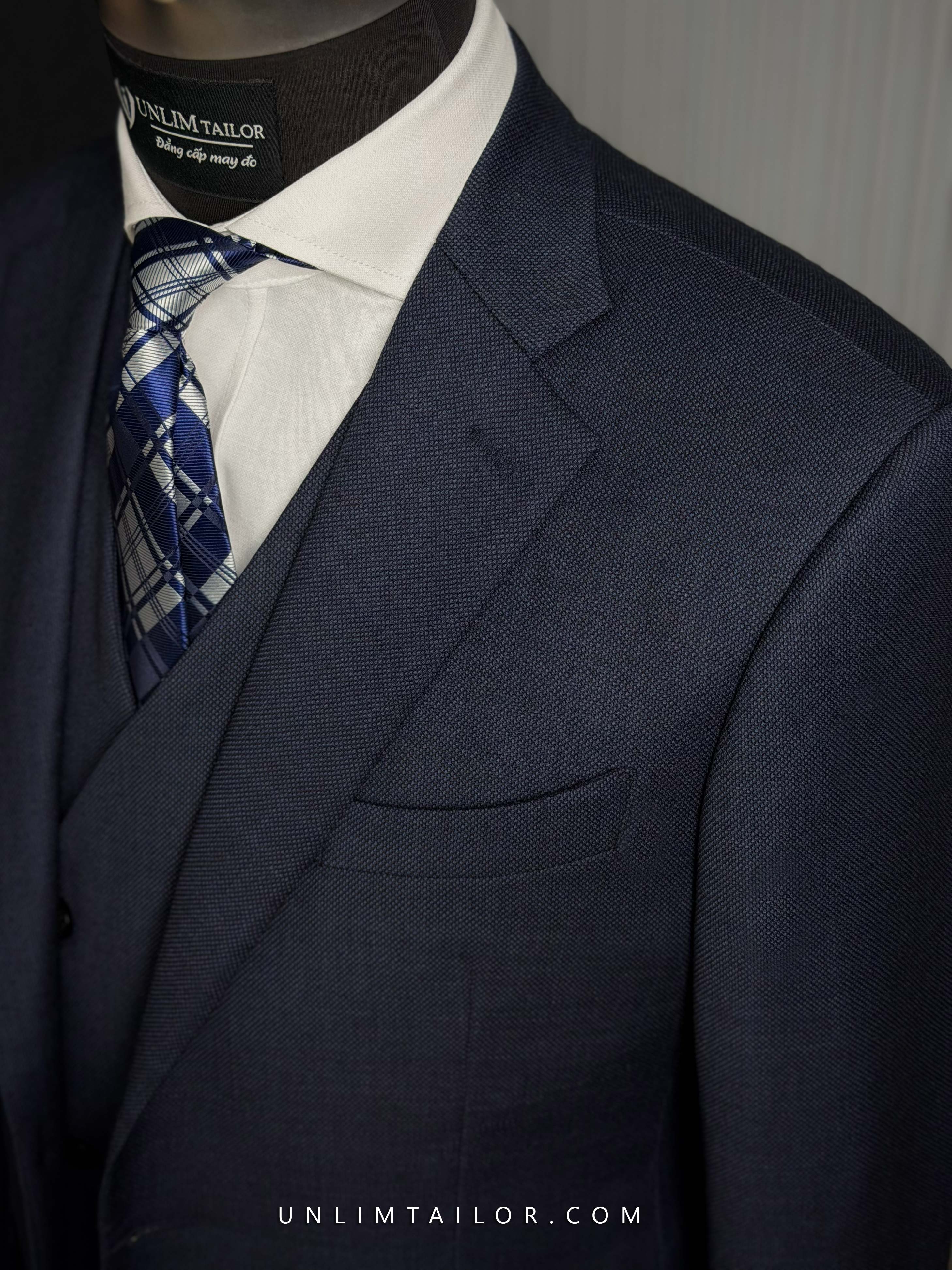 Suit 3 Mảnh Navy Vân Mắt Chim - detail images