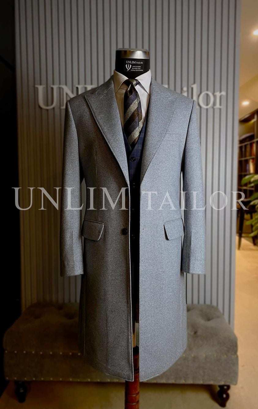 Măng Tô Dạ Lông Cừu Xanh Sáng Họa Tiết Kẻ Sọc - detail images