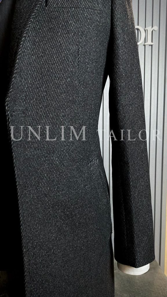 Măng Tô Dạ Lông Cừu Xám Họa Tiết Vân Chéo - detail images