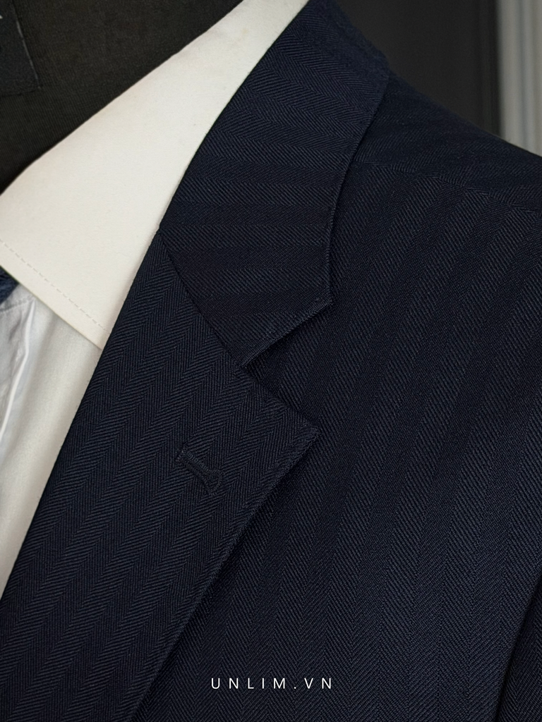 Suit Xanh Than Vân Kẻ Cổ K Hai Cúc - detail images