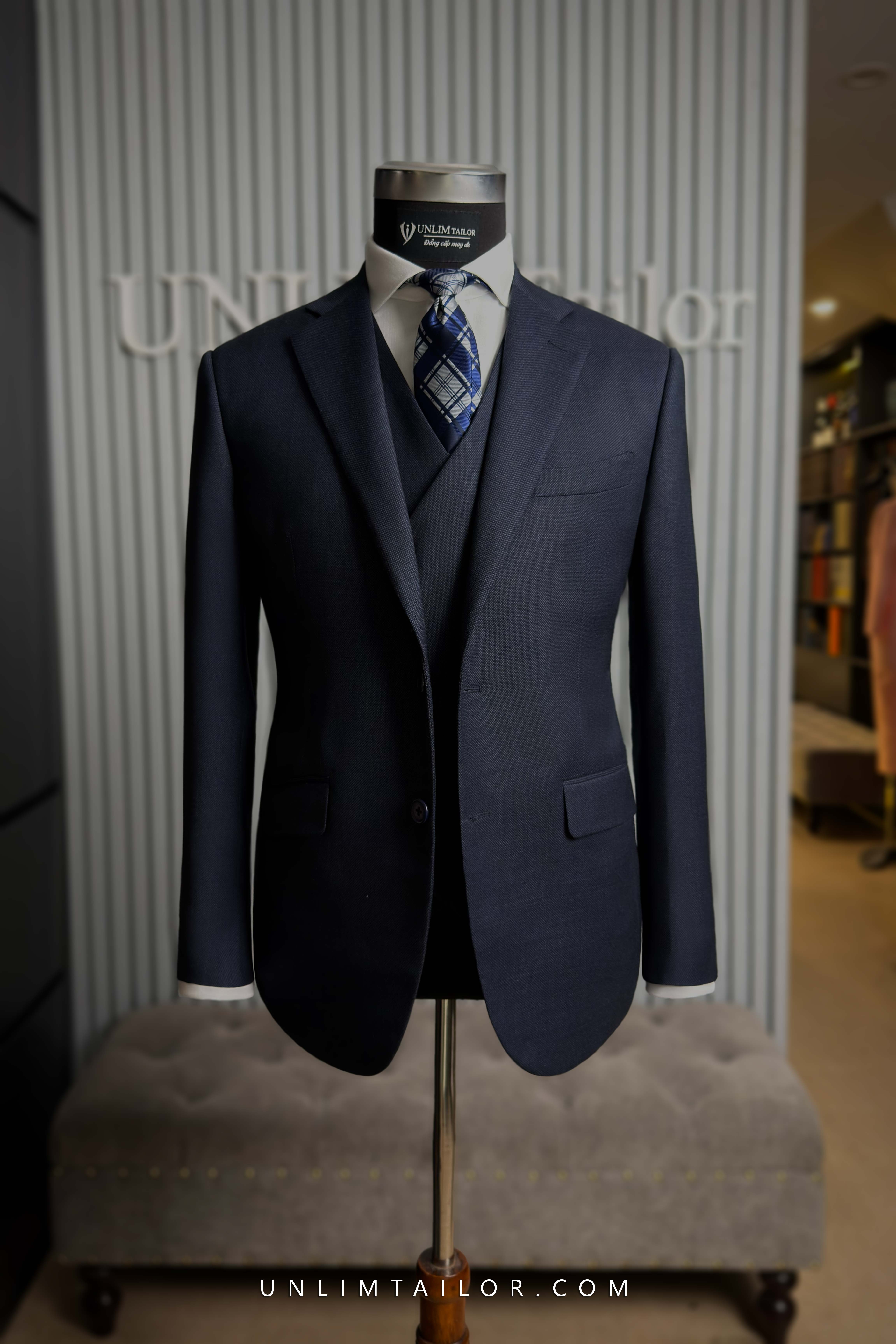 Suit 3 Mảnh Navy Vân Mắt Chim - detail images