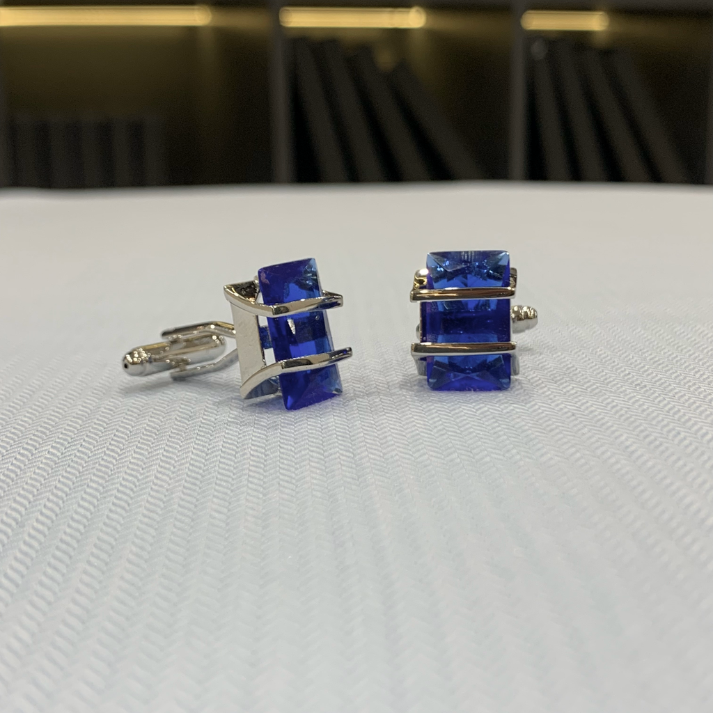 Khuy măng sét hình chữ nhật xanh Cobalt hkm454 - detail images