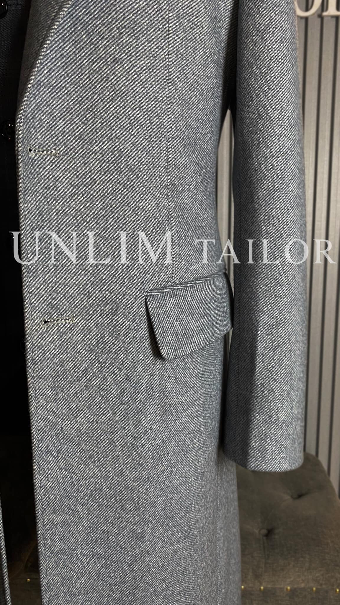 Măng Tô Dạ Lông Cừu Xanh Sáng Họa Tiết Kẻ Sọc - detail images