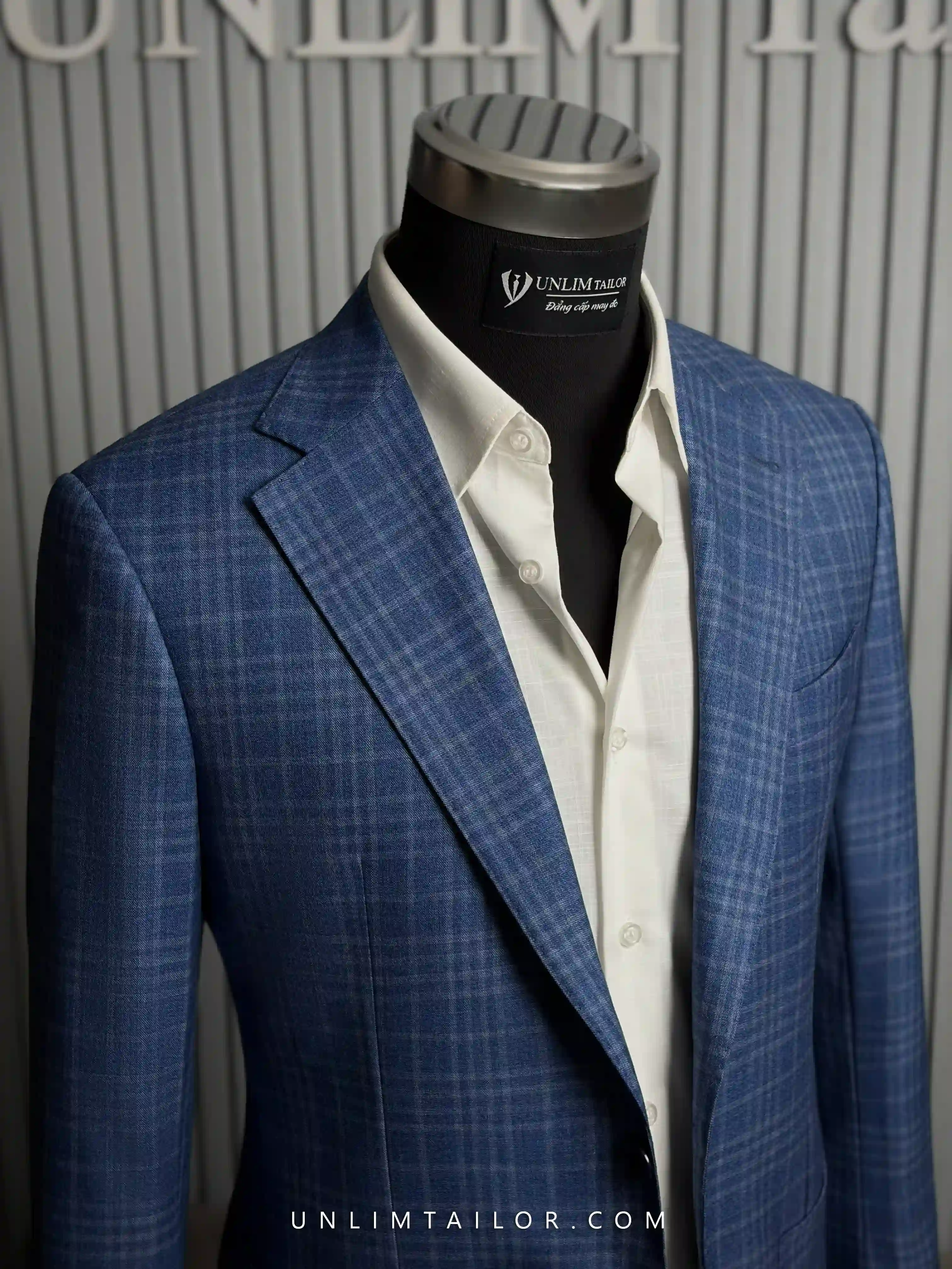 Navy blue gingham blazer - detail images