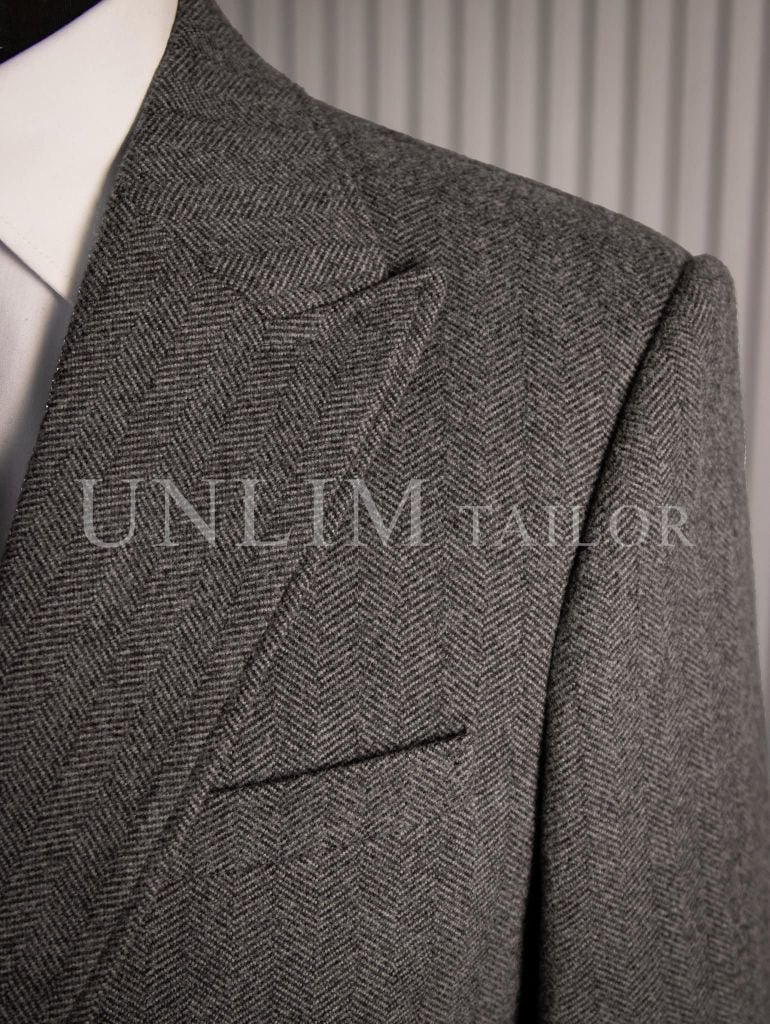 Măng Tô Dạ Xám Nâu Hoạ Tiết Xương Cá  - detail images