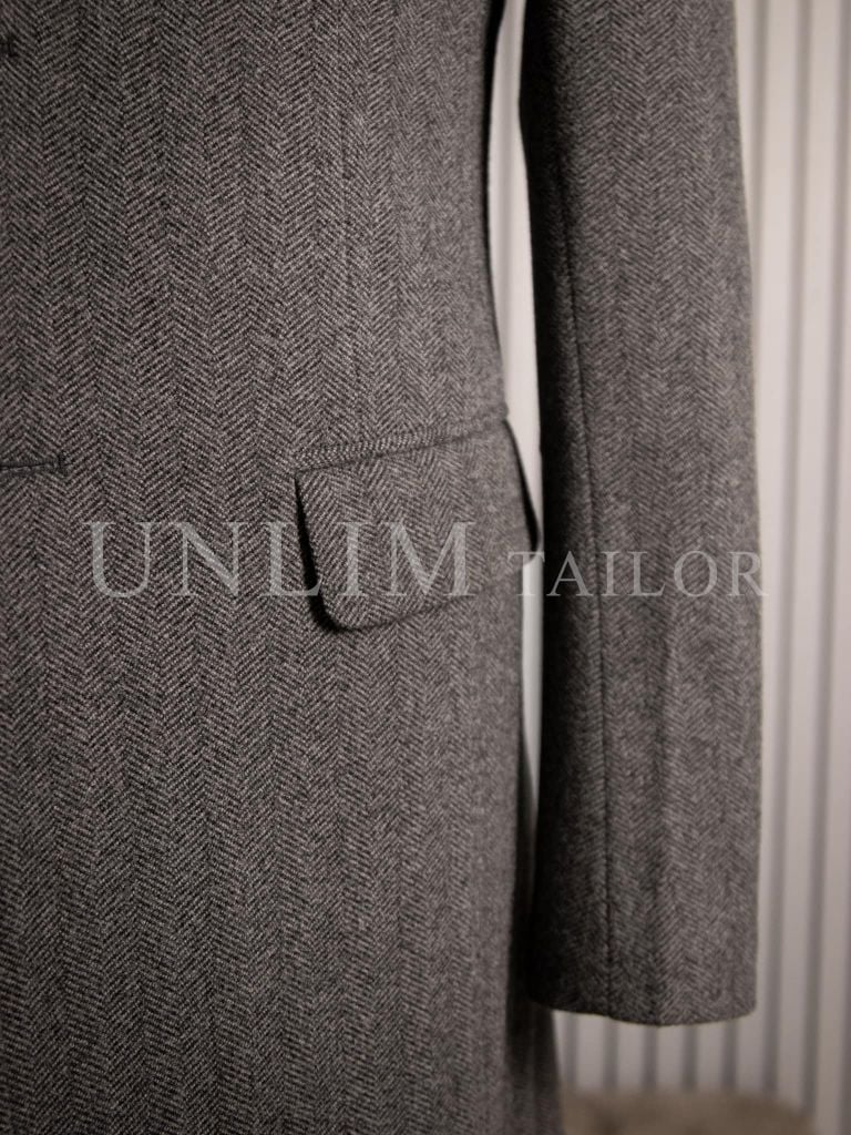 Măng Tô Dạ Xám Nâu Hoạ Tiết Xương Cá  - detail images