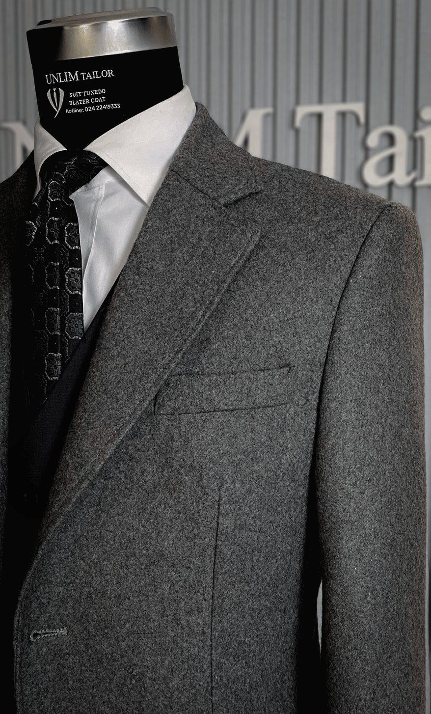 Măng Tô Dạ Cổ K Xám Sáng - detail images