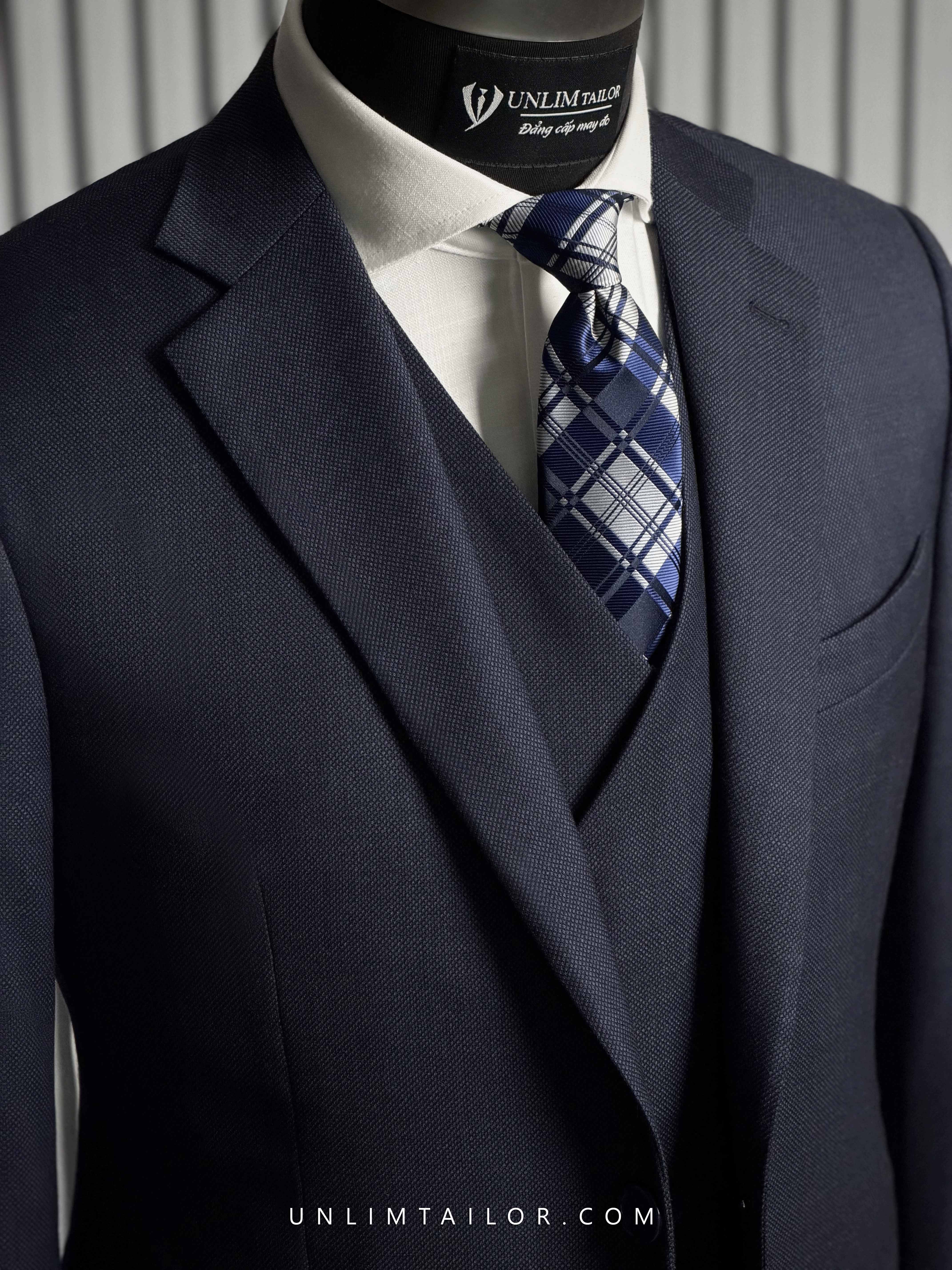 Suit 3 Mảnh Navy Vân Mắt Chim - detail images